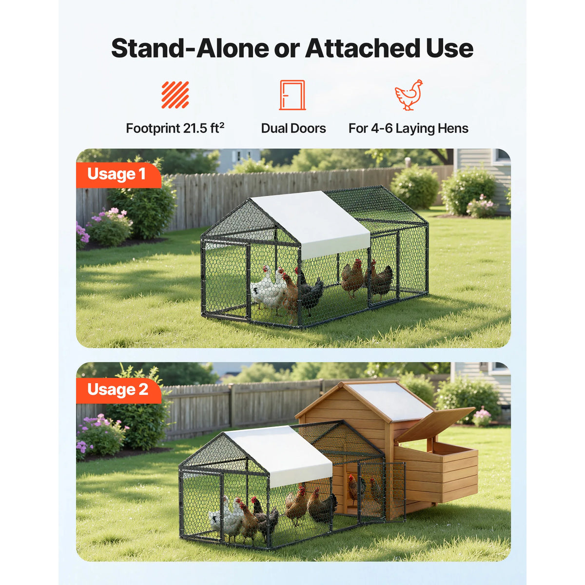 SucceBuy Metal Chicken Coop with Waterproof Cover & Doors