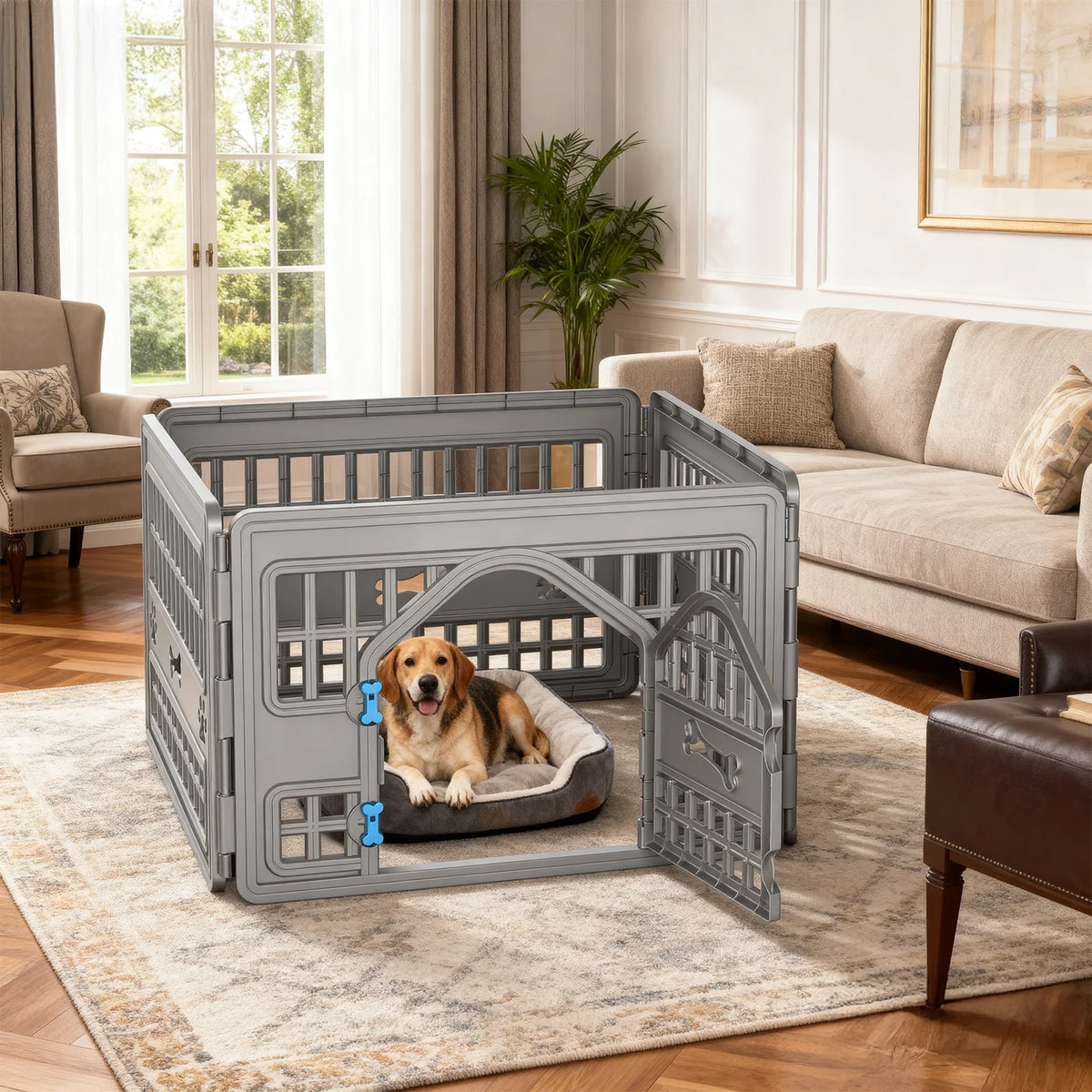 4 Panels Plastic Pet Playpen Indoor Outdoor Dog Fence, Foldable Exercise Pen