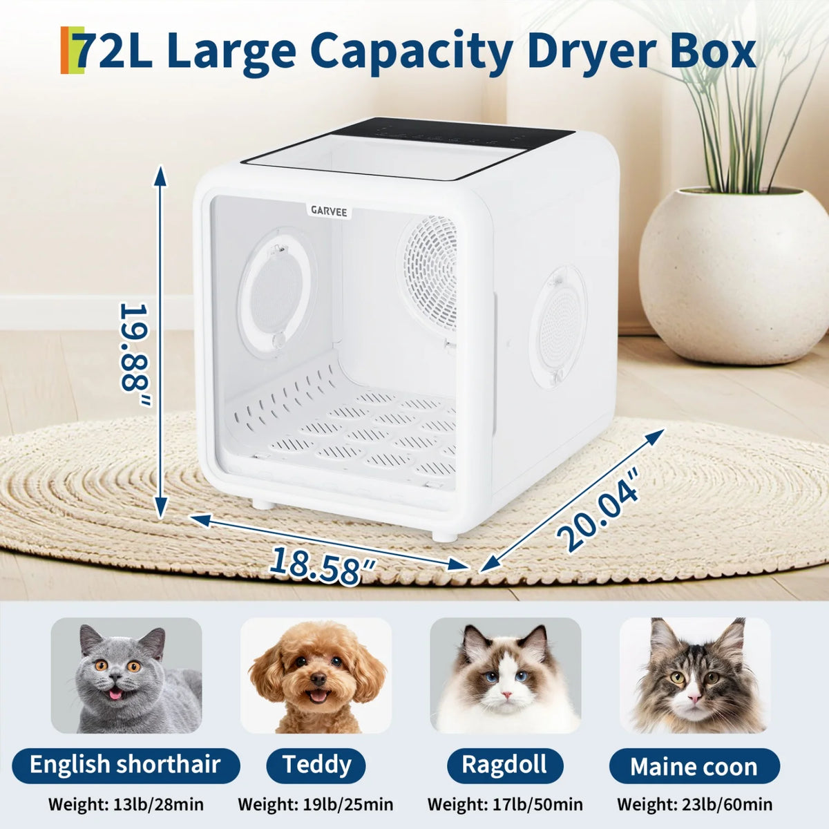 Automatic Pet Drying Box, 360° Efficient Pet Grooming Blower with 5 Air Outlets, Quiet Smart Temperature Control Pet Dryer