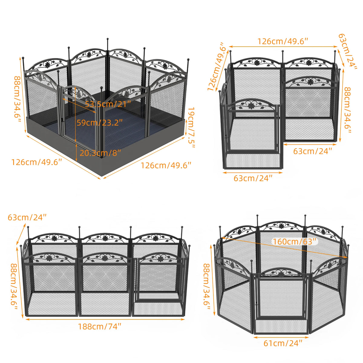 8 Panels DIY Outdoor Heavy Duty Pen Outdoor Metal Fence with Waterproof Fertility Pad
