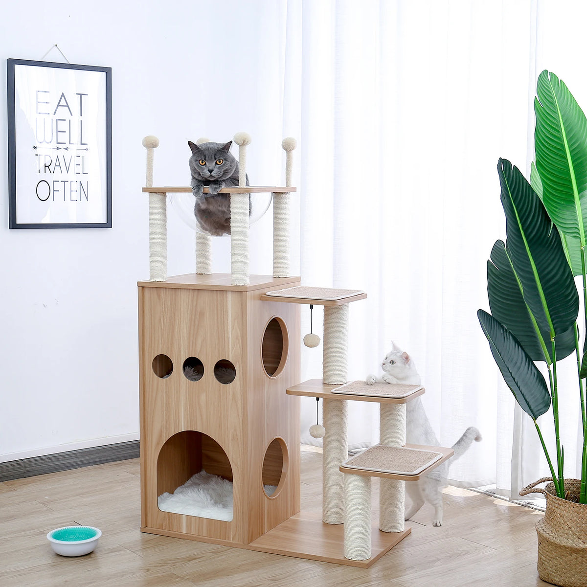 Wood Multi-Level Cat Tree Tower with Scratching Posts