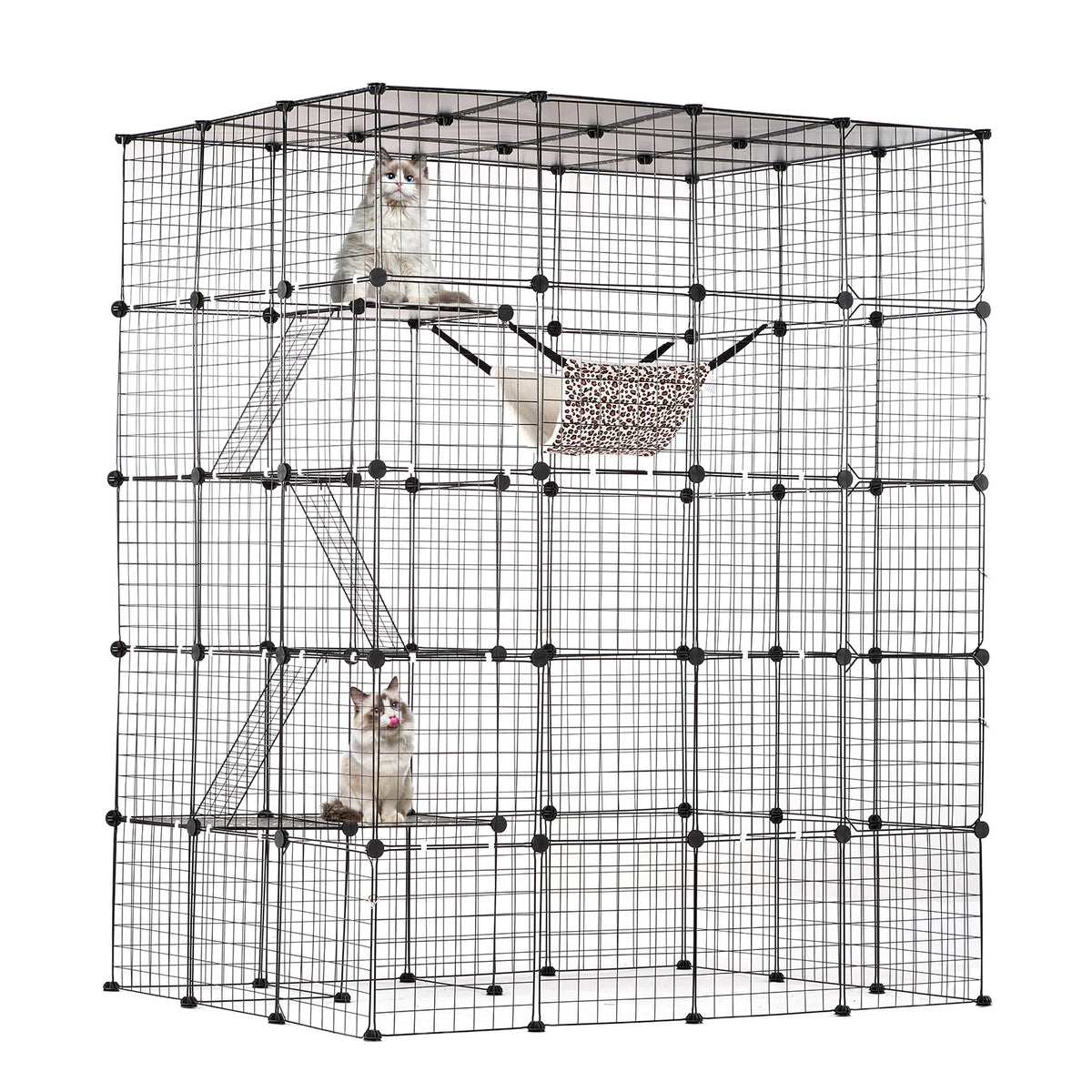 SucceBuy Large Cage Detachable Metal Wire Enclosure with Front Doors Hammock Ramp ladders Crate Exercise Place for Cat
