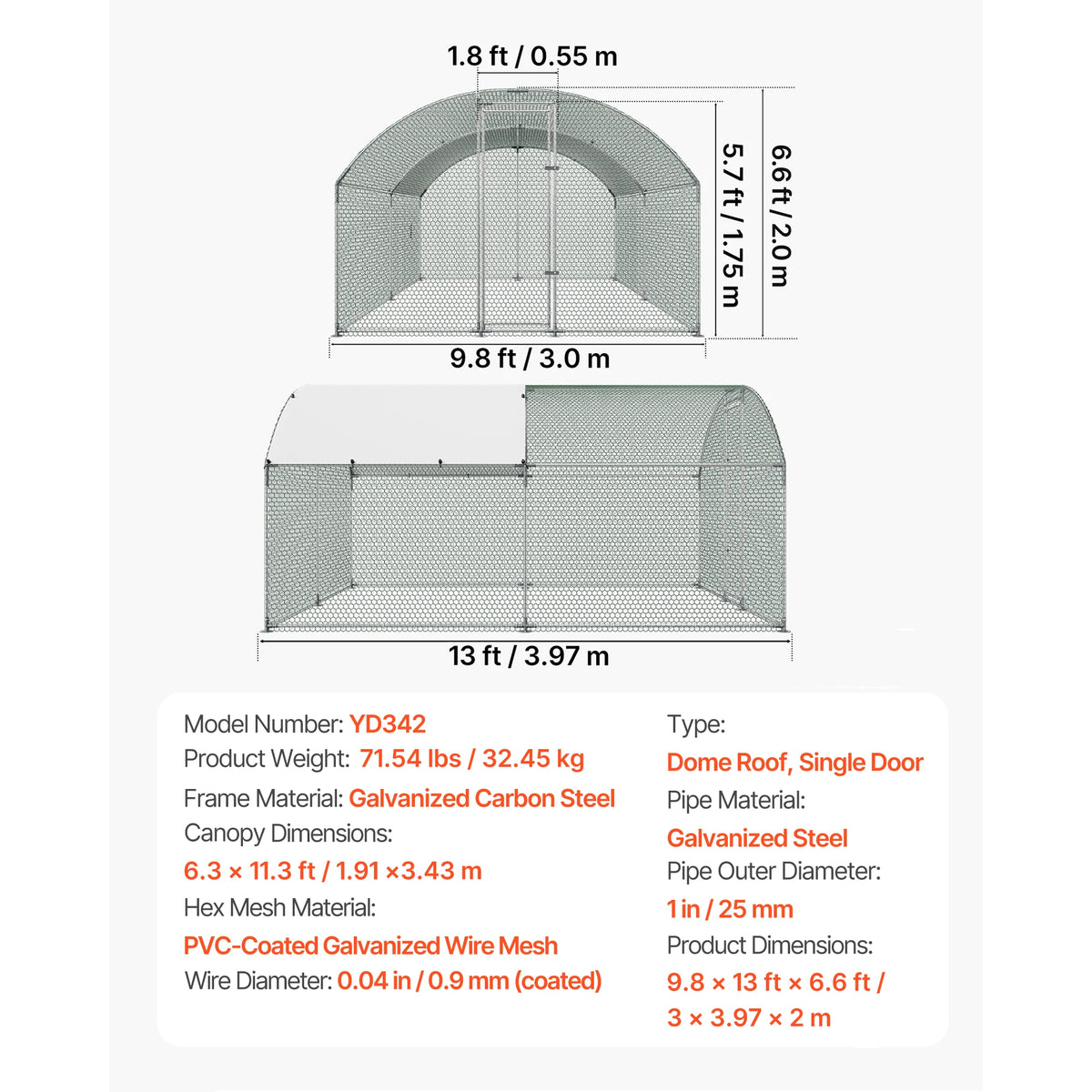 SucceBuy Metal Chicken Coop with Waterproof Cover & Doors