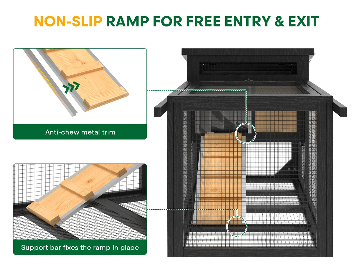 47.2" Outdoor Wooden Rabbit Hutch, 2-Tier Mobile Bunny Cage on Wheels with Double Doors, Waterproof Roof, Pull-Out Tray