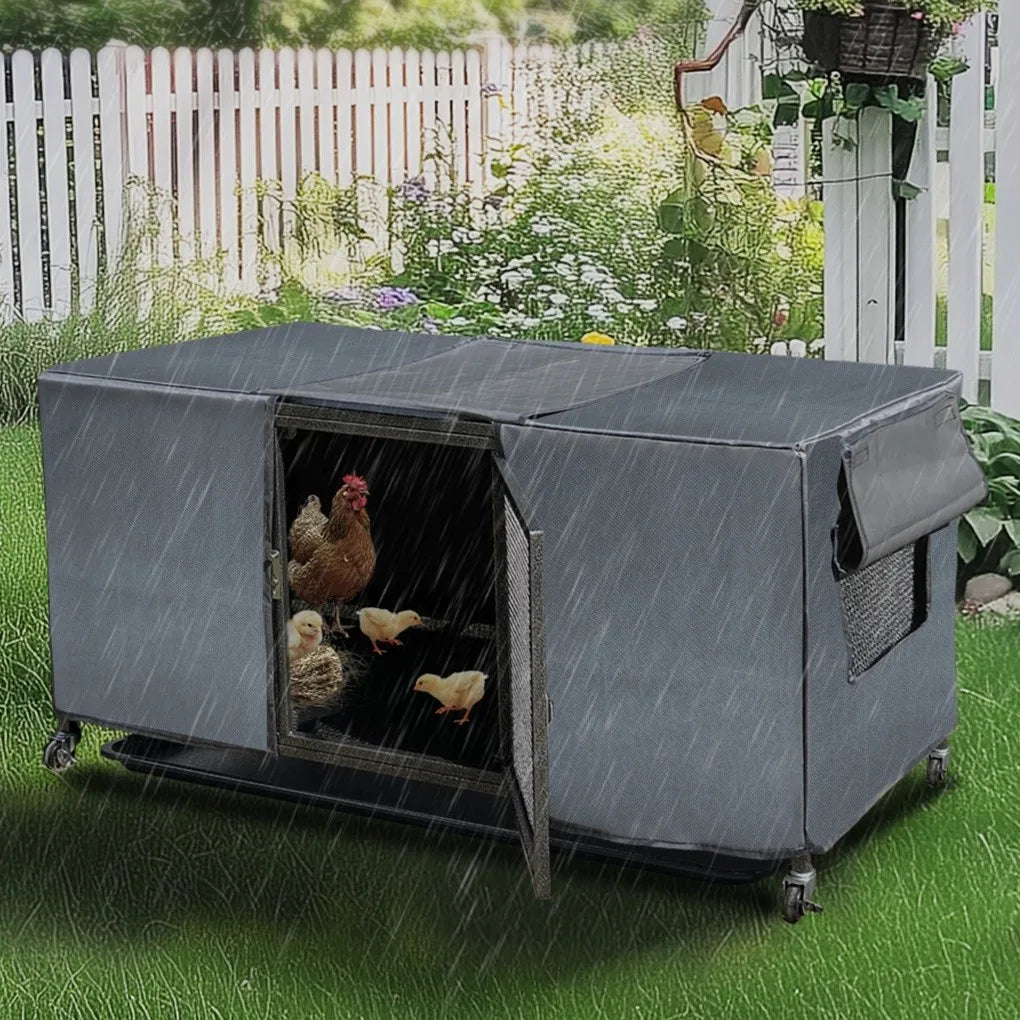 Heavy Duty Metal Cage with Tray Waterproof Cover on Wheels
