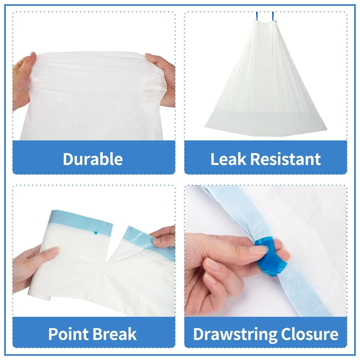 DOEL Cat Litter Box Poop Bags Drawstring Design 17x19in/45x50cm - 4 Rolls Trash Bags 60 Counts Cat Litter Box Liners
