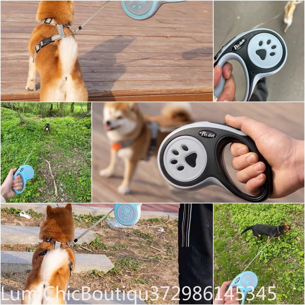 Strong Retractable Nylon Paw‑Style Dog Leash