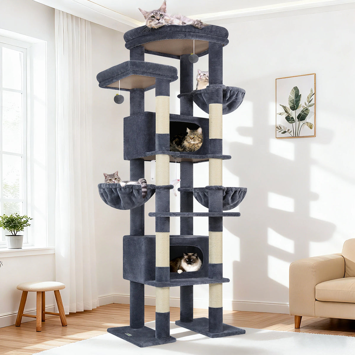 Globlazer 84" Floor to Ceiling Cat Tree Tower for Multiple Large Cats Adjustable Multi-Level Climbing Activity Center