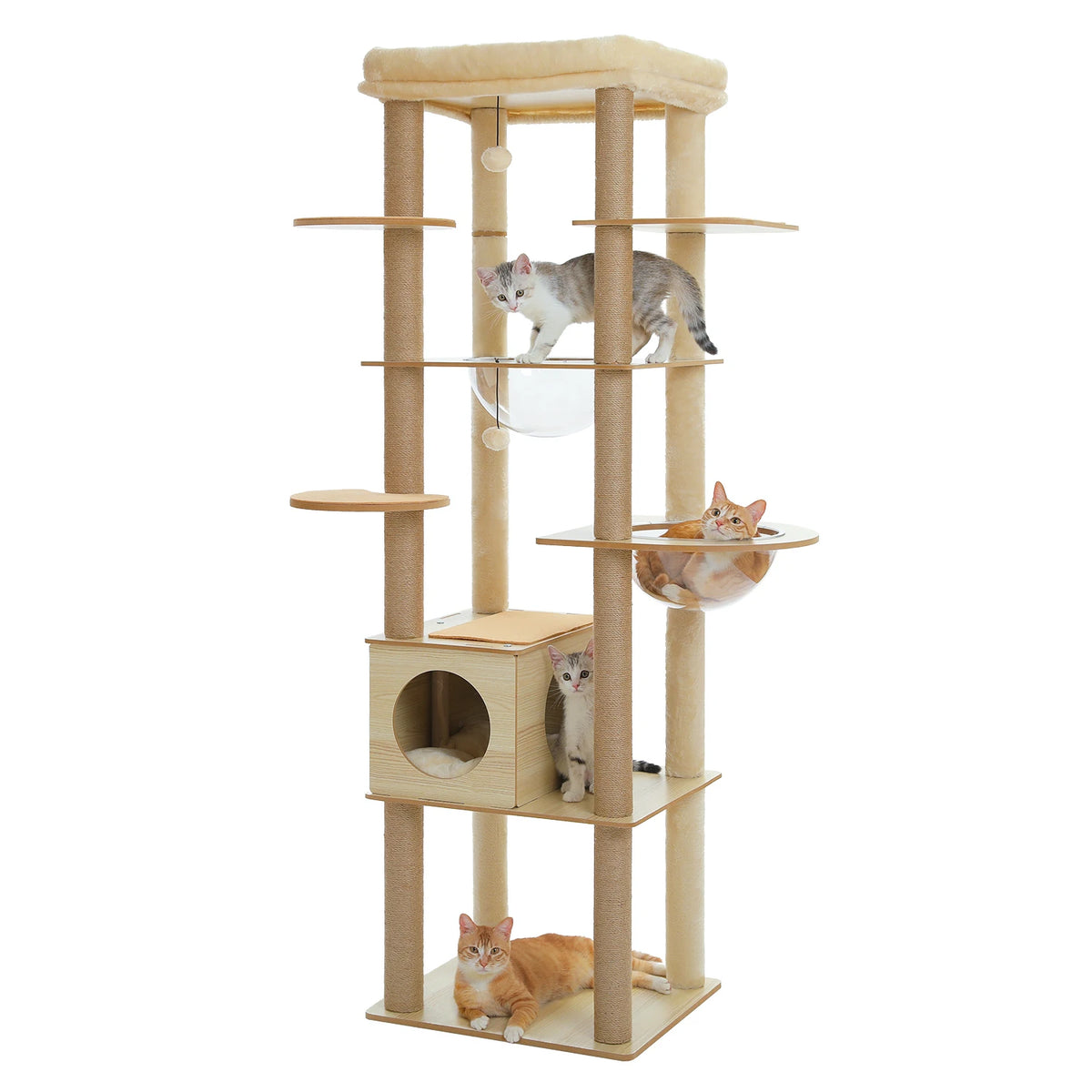 Wood Multi-Level Cat Tree Tower with Scratching Posts