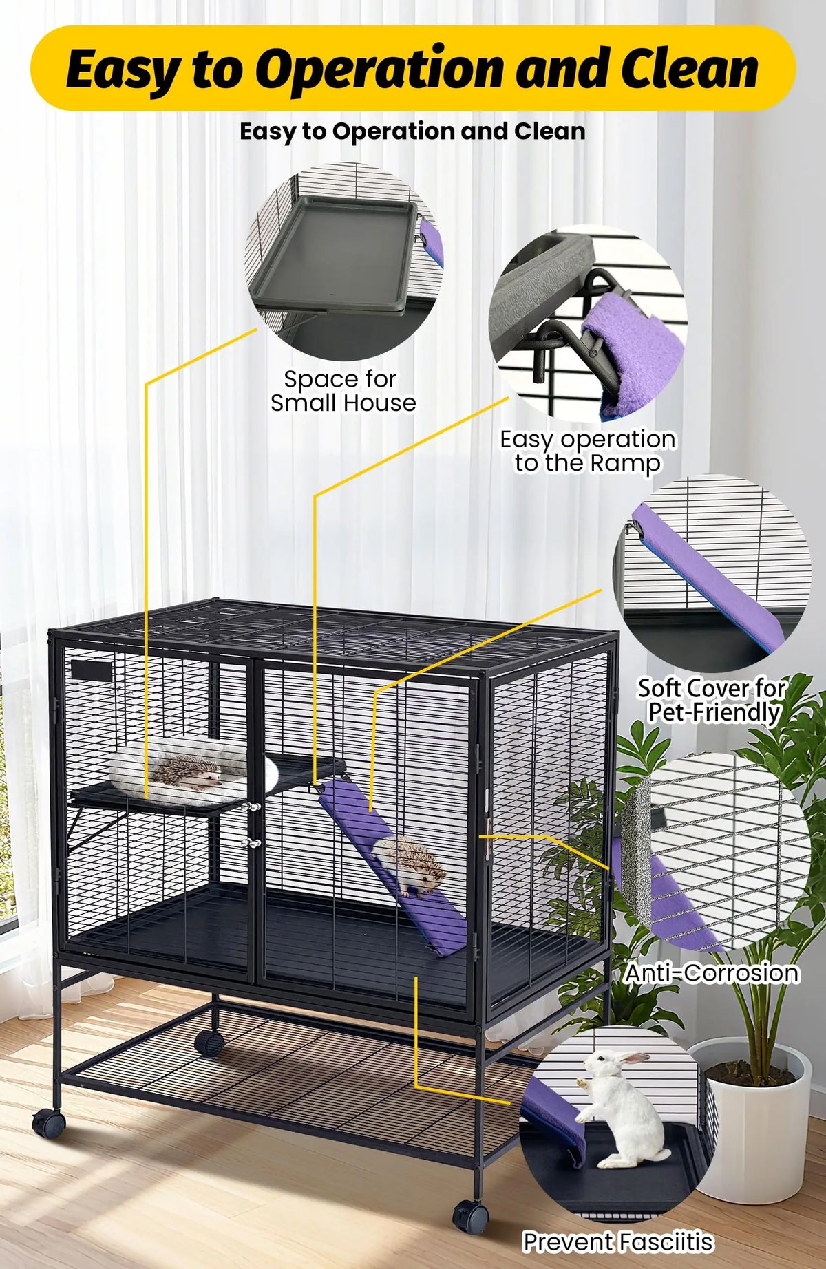 Small Animal Cage, 39” H with Removable Ramp & Tray