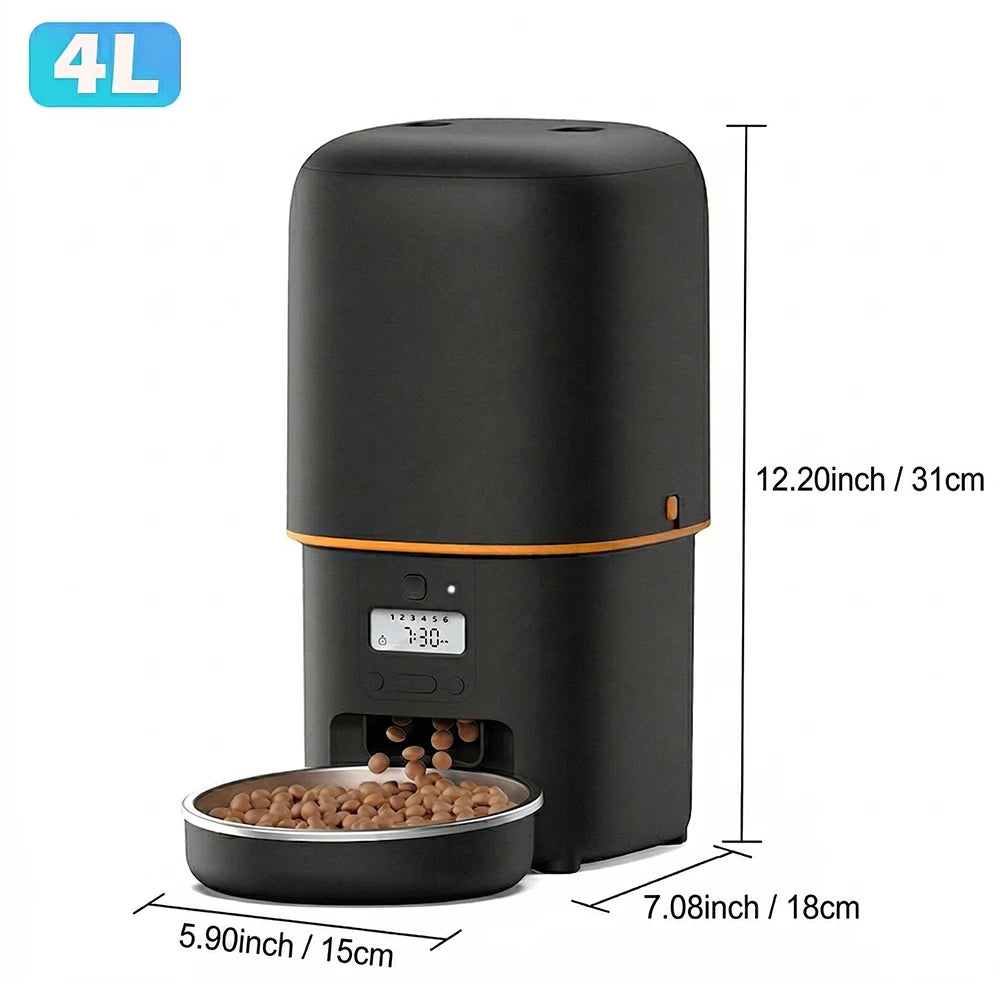 NITYERS 4L Automatic Smart Pet Food Dispenser with Key Control, Voice Recorder, Dual Power Supply, Timed Auto Dog Feeder with Stainless Steel Bowl