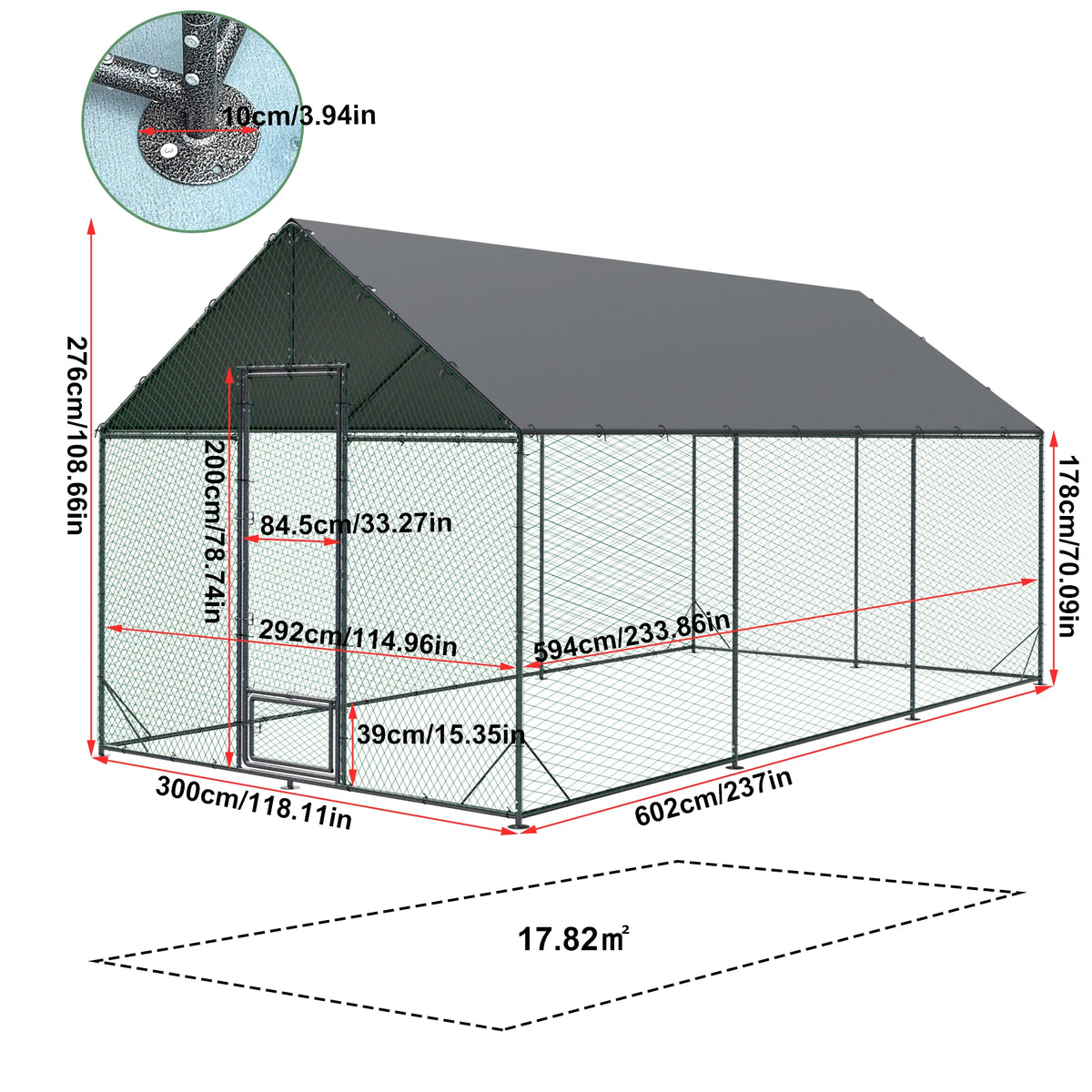 Large Outdoor Upgrade Metal Chicken Coop Walk-in Cage with Nylon Netting and Cover for Yards