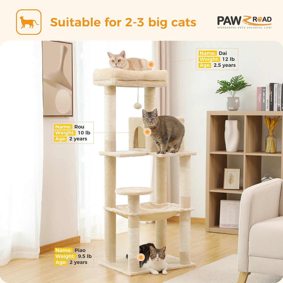 Cat Tree for Indoor 5-Level Cat Tower - Covered Scratching Posts Cozy Condo Top Perch