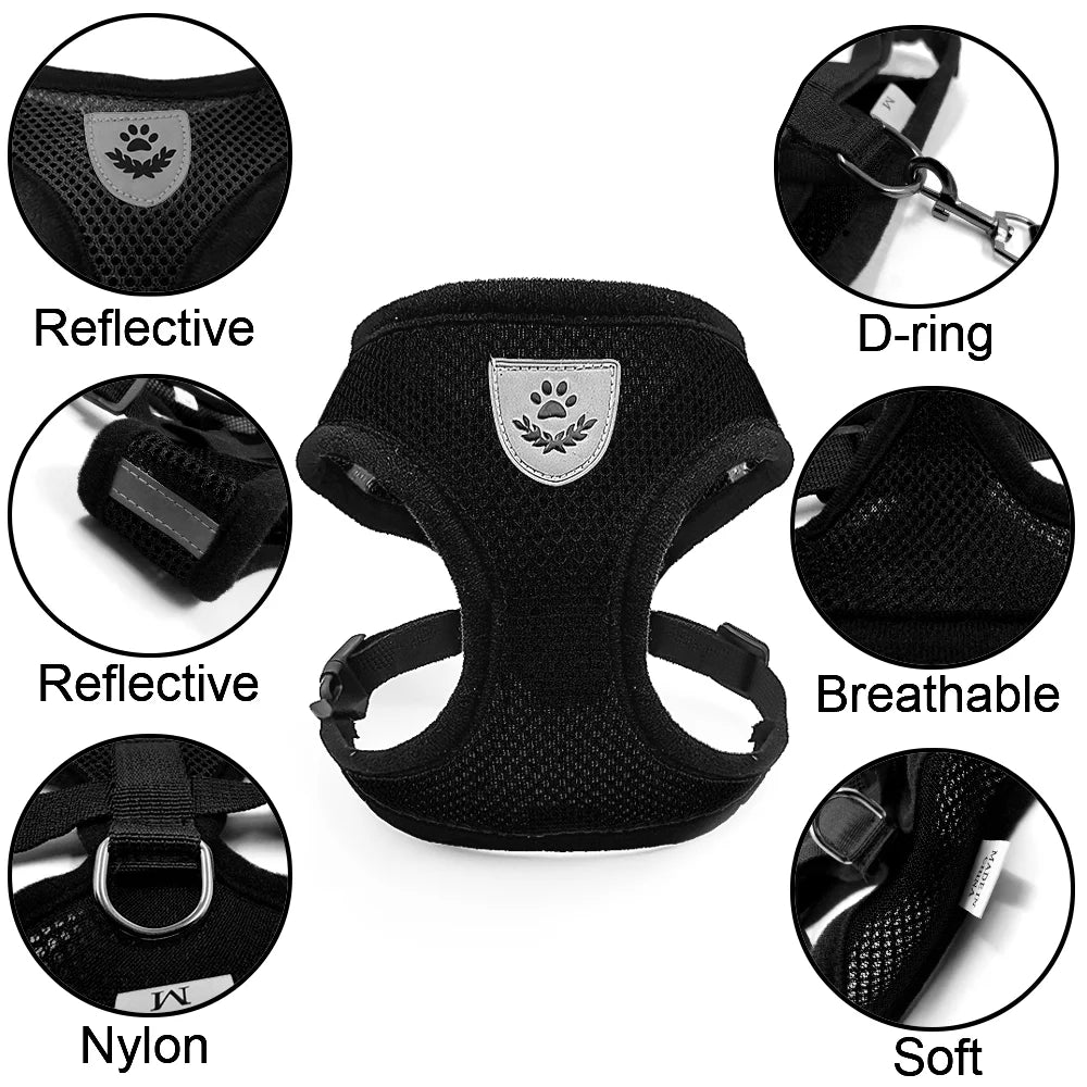 Adjustable Harness And Leash Set - Reflective Escape Proof Mesh Vest