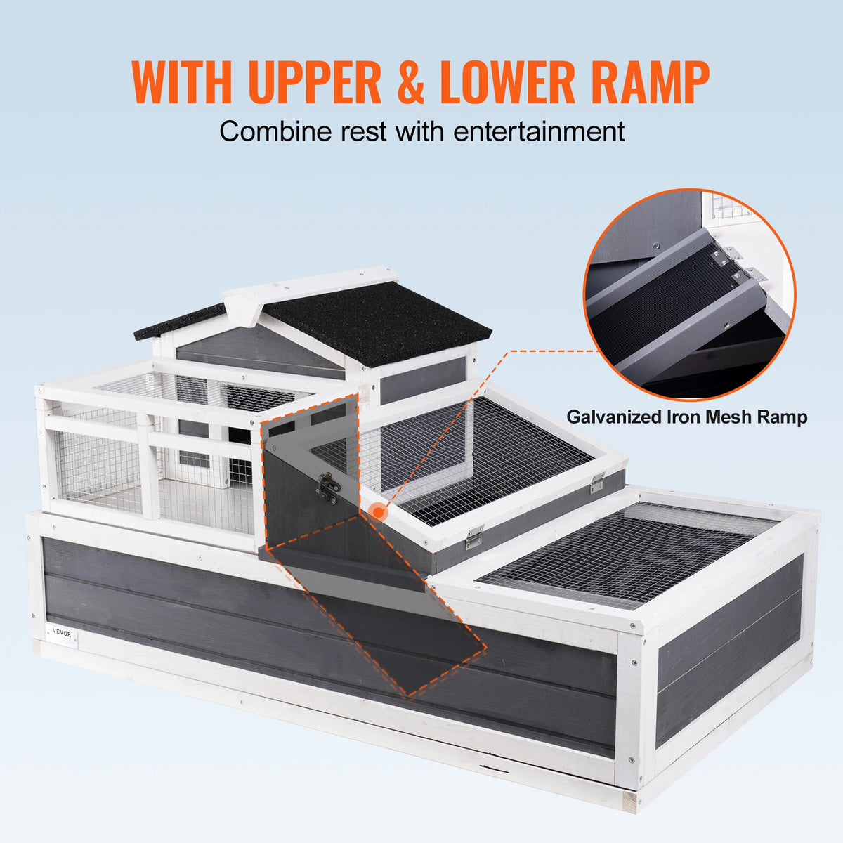 SucceBuy 3-Room Habitat Wooden Enclosure Indoor Outdoor Open Roof Large Reptile Cage 44" x 25.6"x 24"