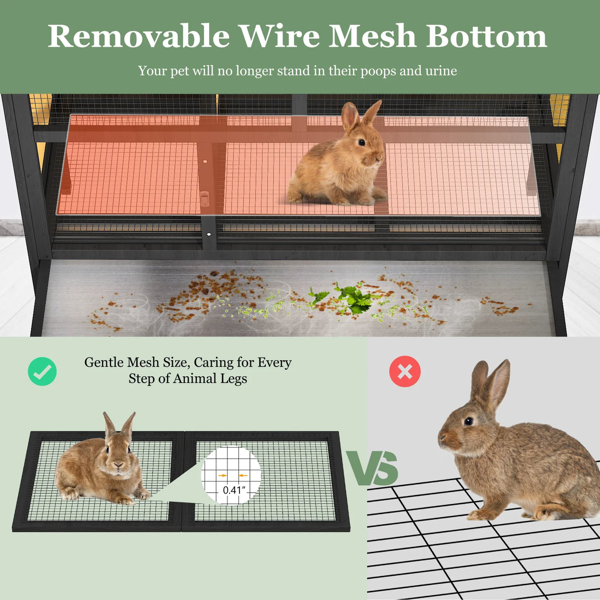 Elevated Small Animal Habitat with Double Doors, Leak-Proof Tray & Asphalt Roof, Indoor/Outdoor