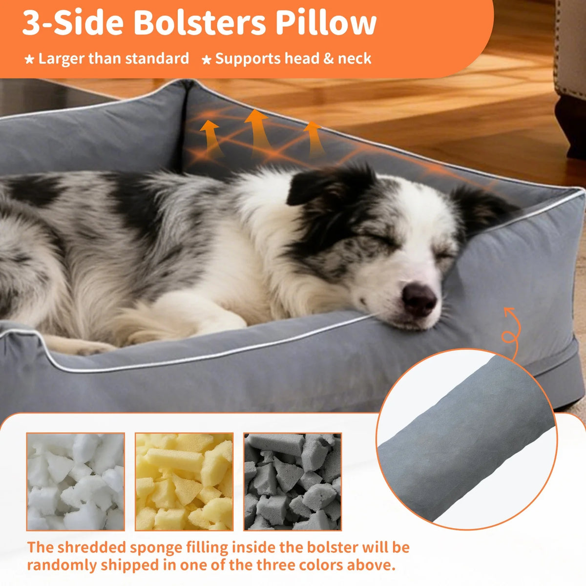 Orthopedic Dog Beds -Dark Grey Pet Sofa Cushion with Removable Machine Washable Cover Foam Base