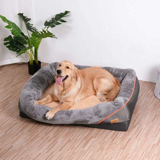Extra Large Dog Bed Super Soft Orthopedic Foam with Cotton-padded Bolster and Removable Cover