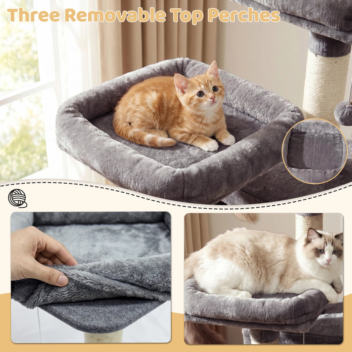 FOOWIN Large Multi Level Cat Tree Tower Indoor Activity Center 2 Condos 3 Plush Perches