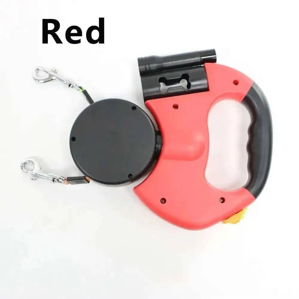 Auto Retractable Double-Headed Dog Leash with LED Flashlight 360 Degree Dual Traction Rope