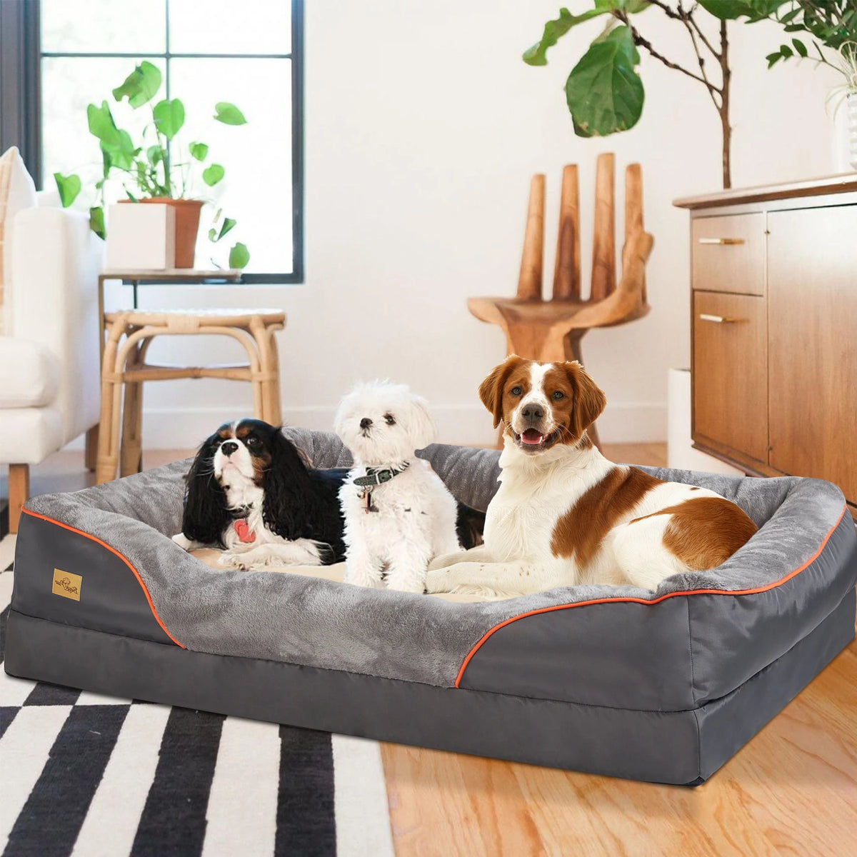 Extra Large Dog Bed Super Soft Orthopedic Foam with Cotton-padded Bolster and Removable Cover