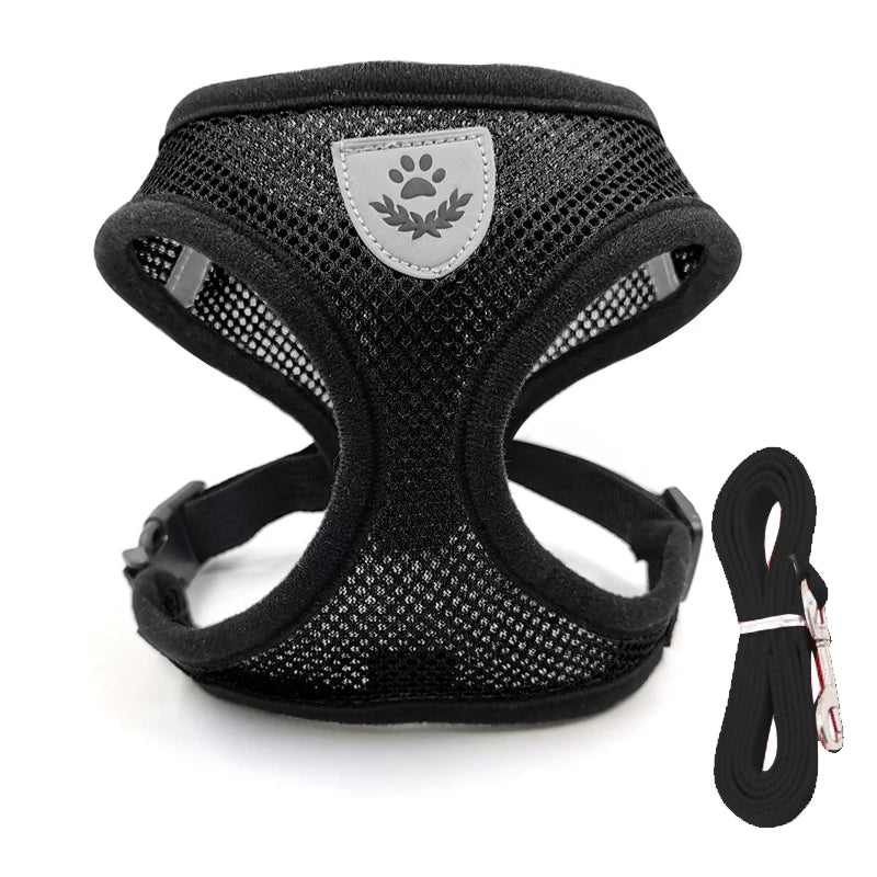Adjustable Harness And Leash Set - Reflective Escape Proof Mesh Vest