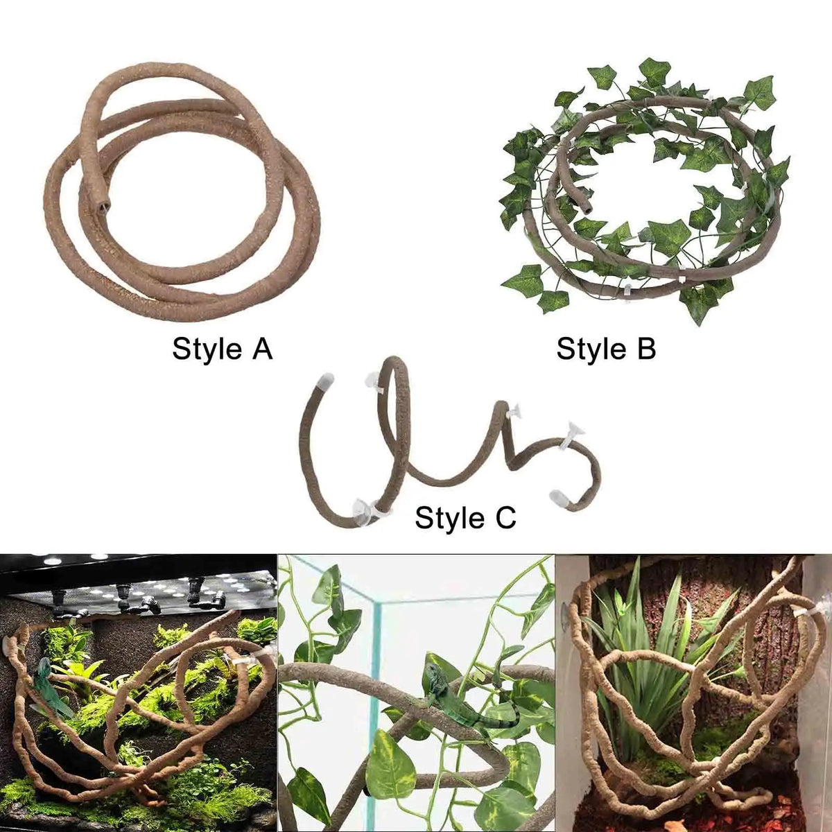 Realistic Reptile Terrarium Plant Flexible Vine Jungle Climbing Accessory