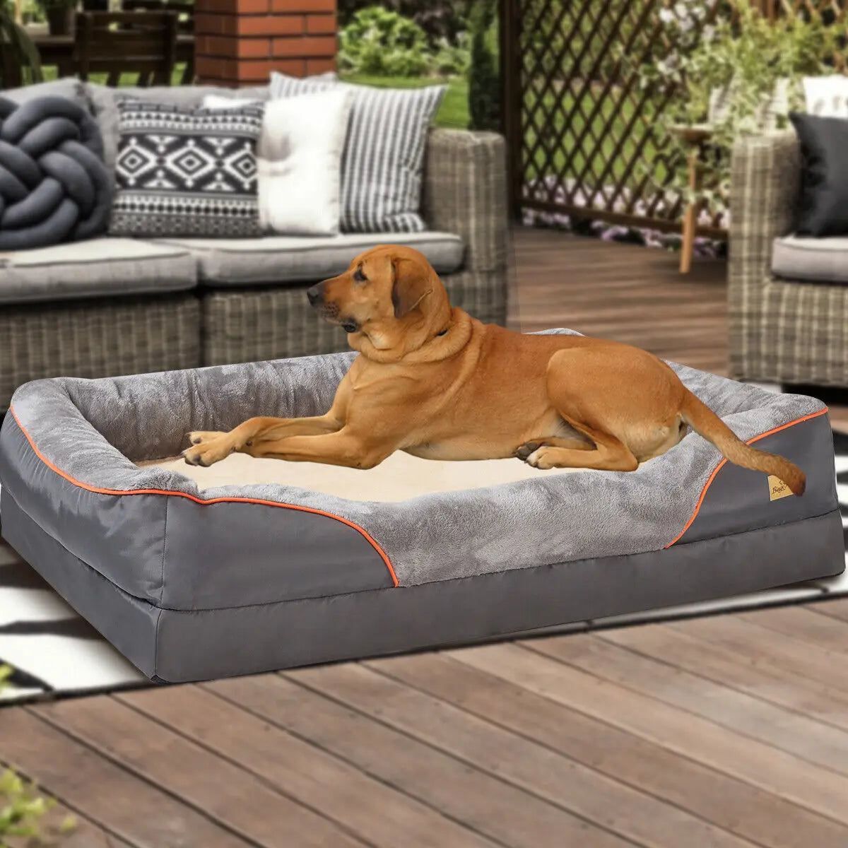 Extra Large Dog Bed Super Soft Orthopedic Foam with Cotton-padded Bolster and Removable Cover