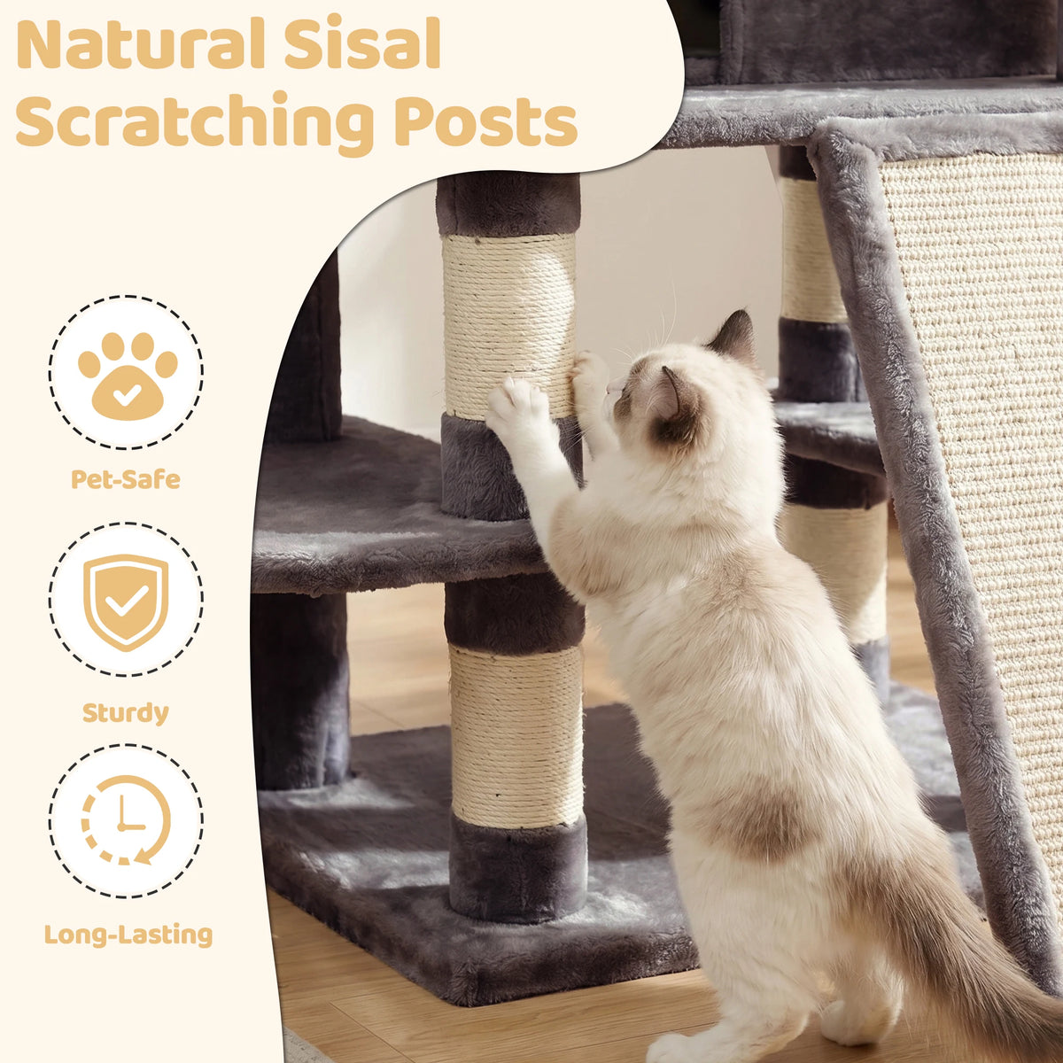 FOOWIN Large Multi Level Cat Tree Tower Indoor Activity Center 2 Condos 3 Plush Perches