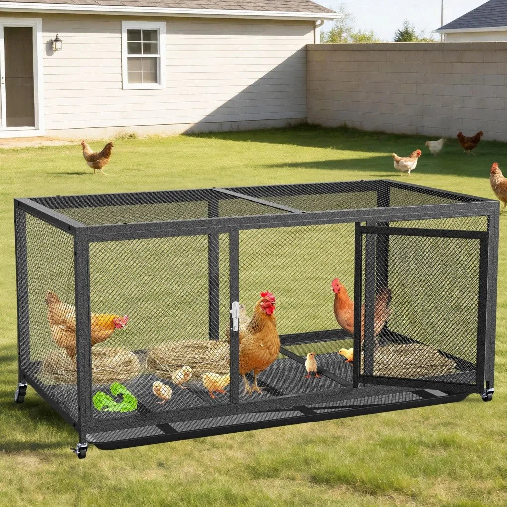 Heavy Duty Metal Cage with Tray Waterproof Cover on Wheels