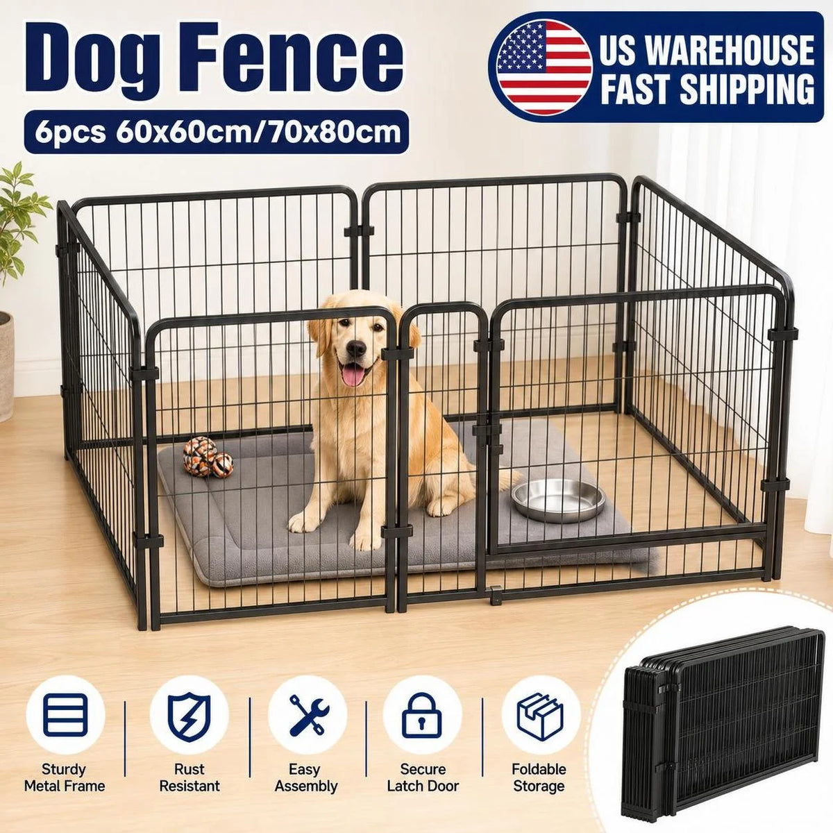 Heavy Duty Cage - 6 Panel Fence - Playpen Foldable Kennel