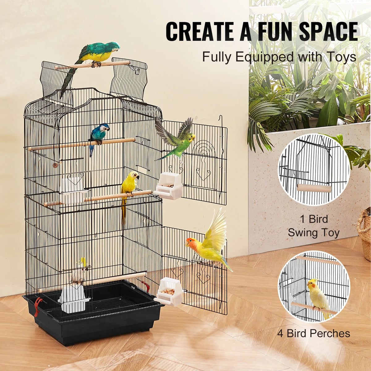 SucceBuy Open Top Bird Cage for Pet Flight with Swing and Perch