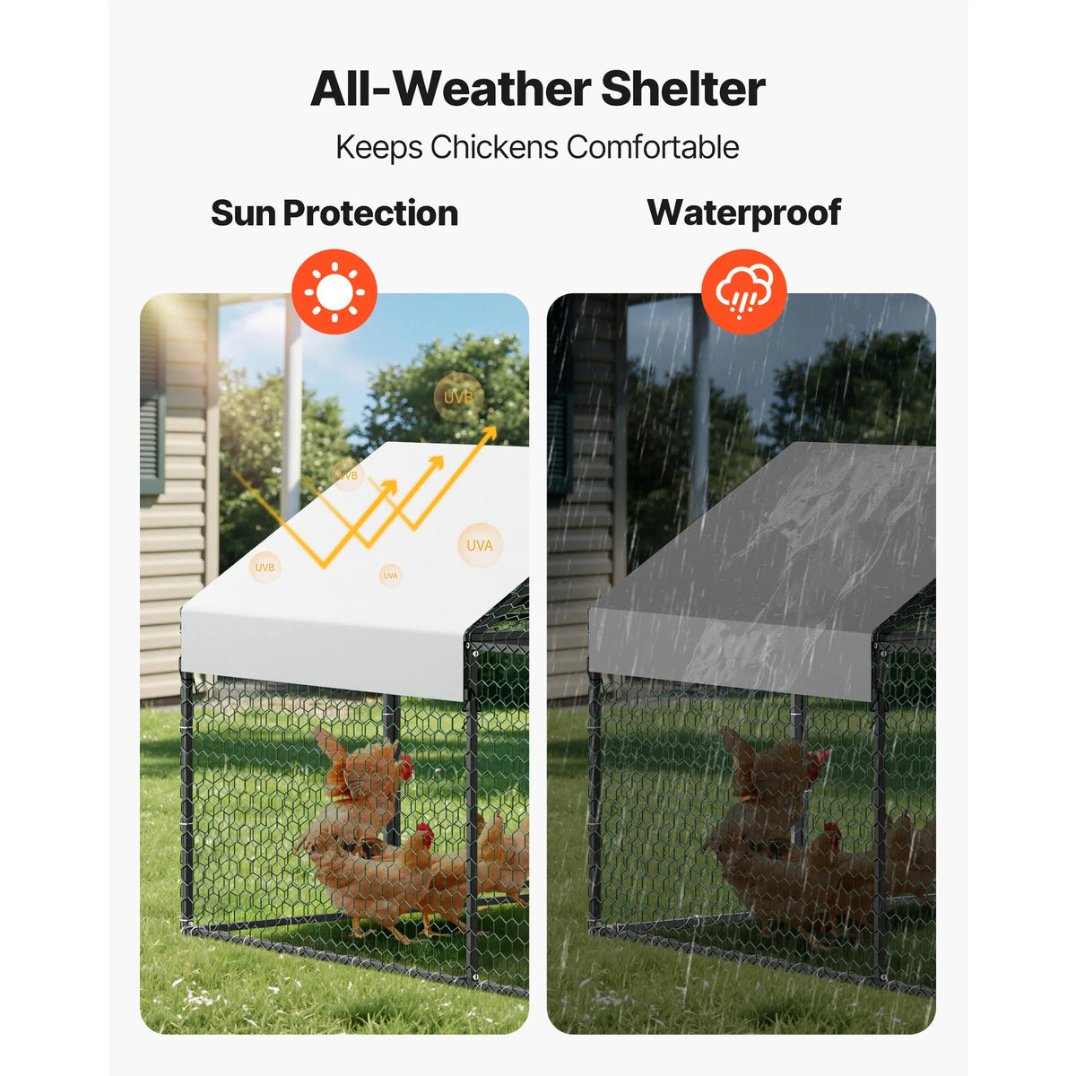 SucceBuy Metal Chicken Coop with Waterproof Cover & Doors