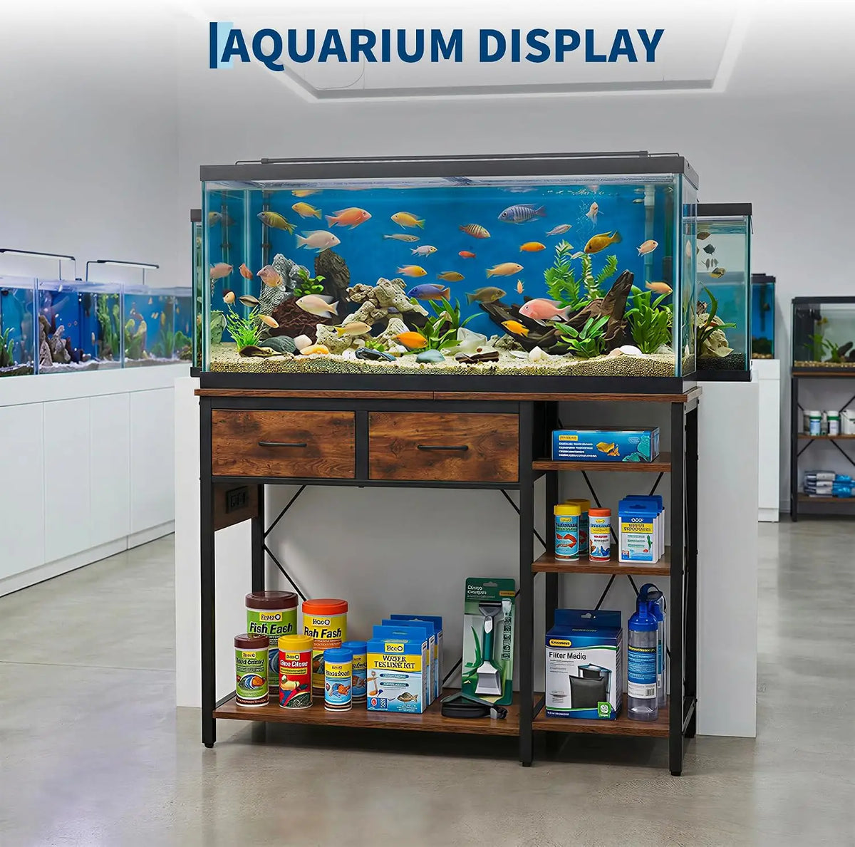 Aquarium Stand with Power Outlet for Fish or Reptile Tank 49.2" x 17,7" Top Tabletop Terrarium