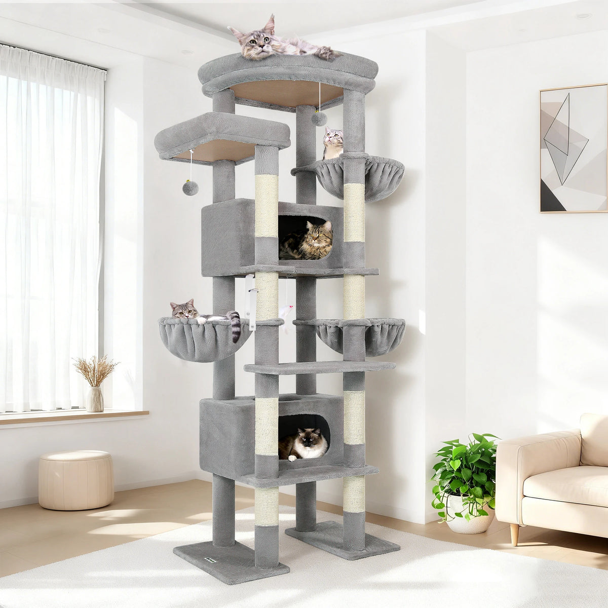 Globlazer 84" Floor to Ceiling Cat Tree Tower for Multiple Large Cats Adjustable Multi-Level Climbing Activity Center