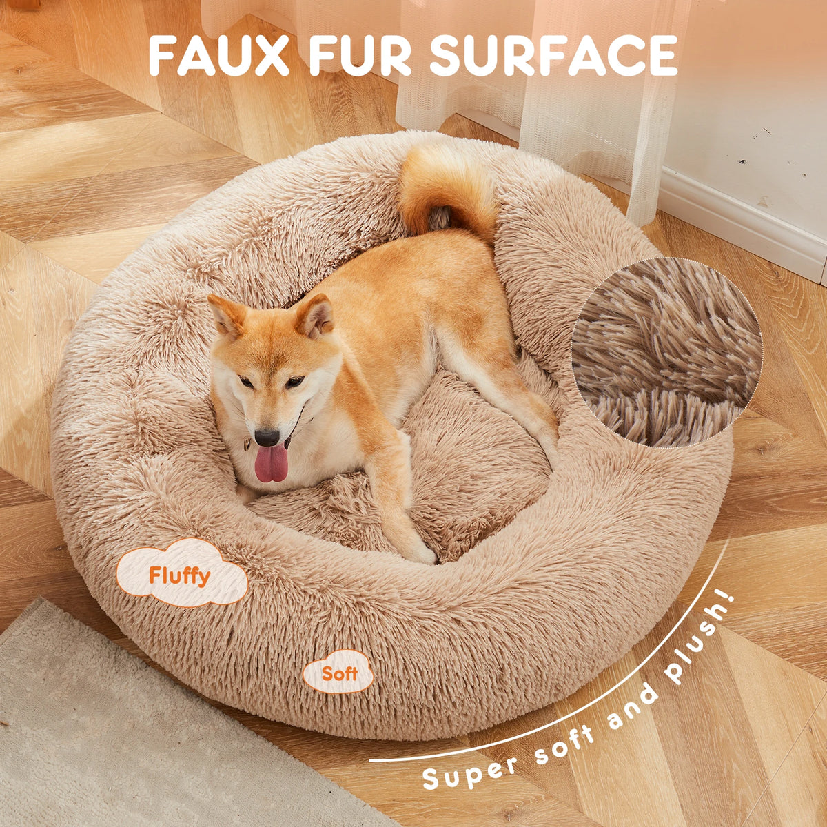Round- Fluffy- Plush- Calming Fur Dog Bed for Small to Medium to Large Dogs