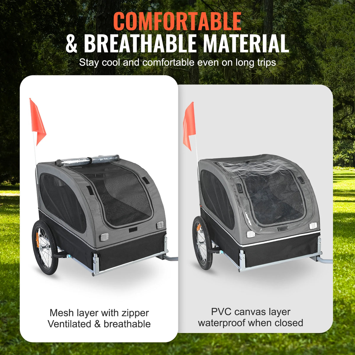 SucceBuy 88 lbs. Dog Bike Trailer with Wheels, Coupler, Reflectors, and Flag