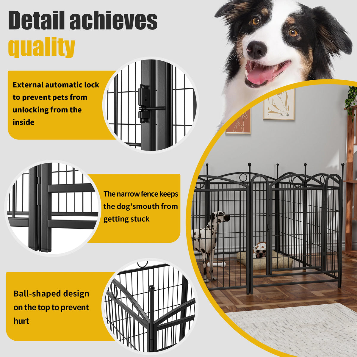 32" Heavy Duty Metal Playpen with Doors, 8 Panels Foldable Pen for Indoor & Outdoor