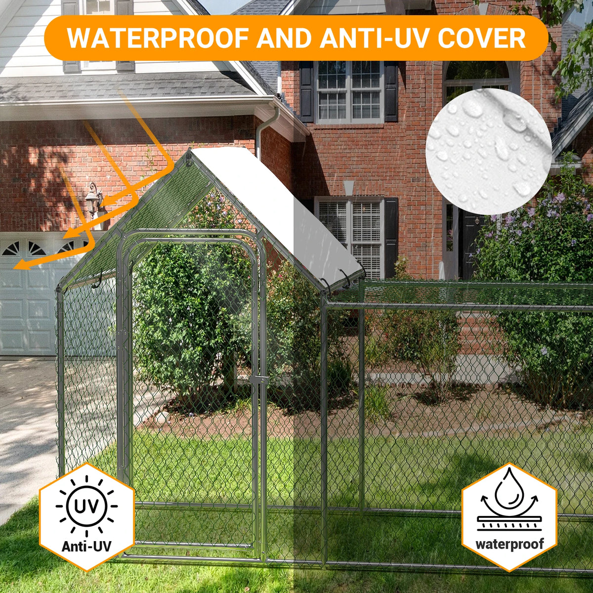 Large Metal Chicken Coop, with Waterproof and Anti-UV Cover, Walk-in Chicken House for 8/10 Chickens, Rabbits Duck Outdoor Farm Yard