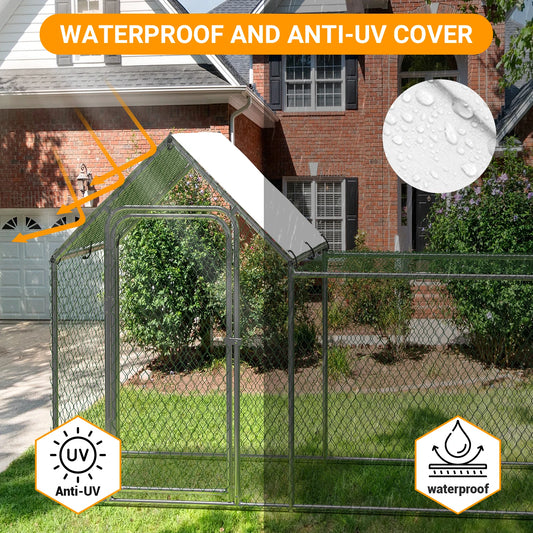 Large Metal Chicken Coop, with Waterproof and Anti-UV Cover, Walk-in Chicken House for 8/10 Chickens, Rabbits Duck Outdoor Farm Yard