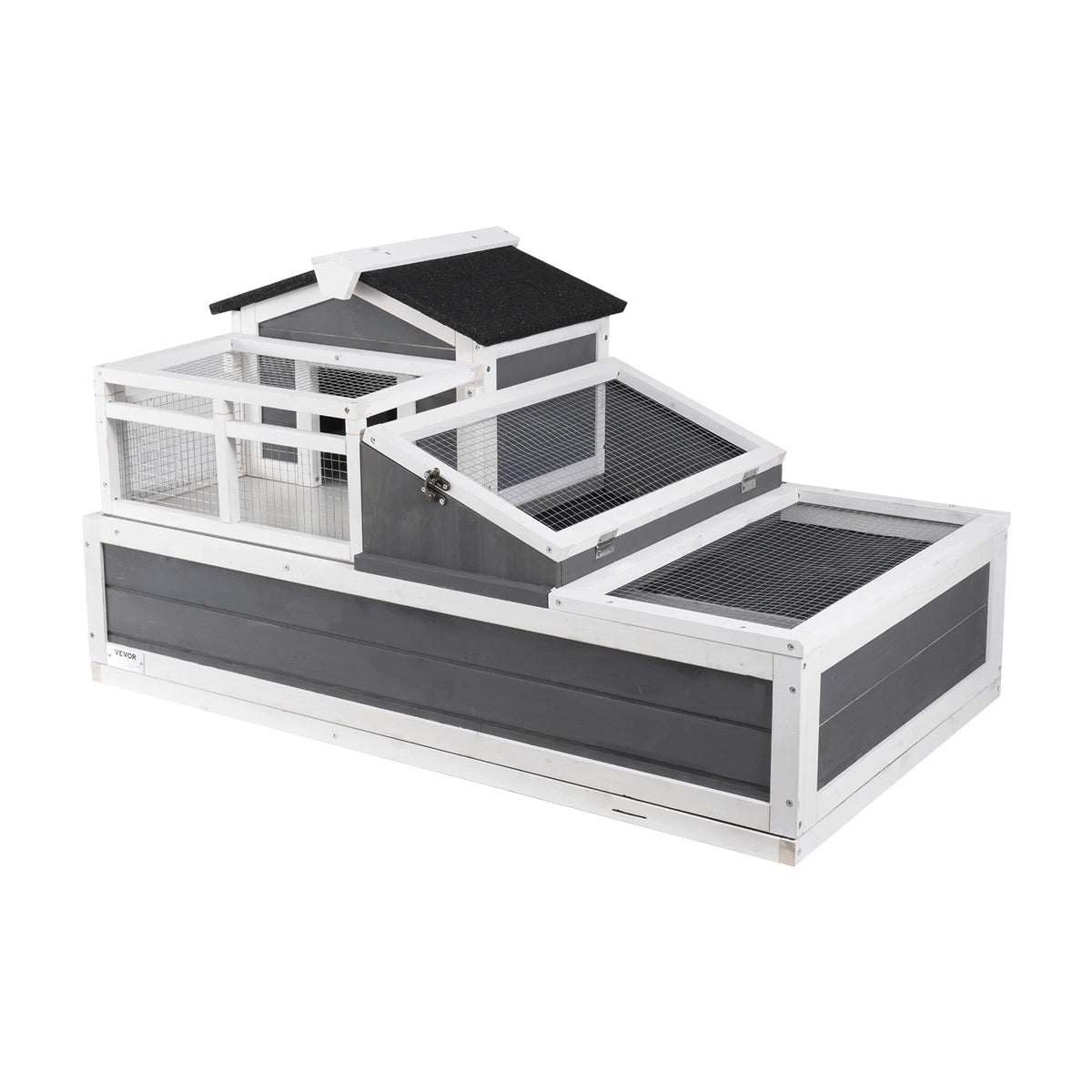SucceBuy 3-Room Habitat Wooden Enclosure Indoor Outdoor Open Roof Large Reptile Cage 44" x 25.6"x 24"