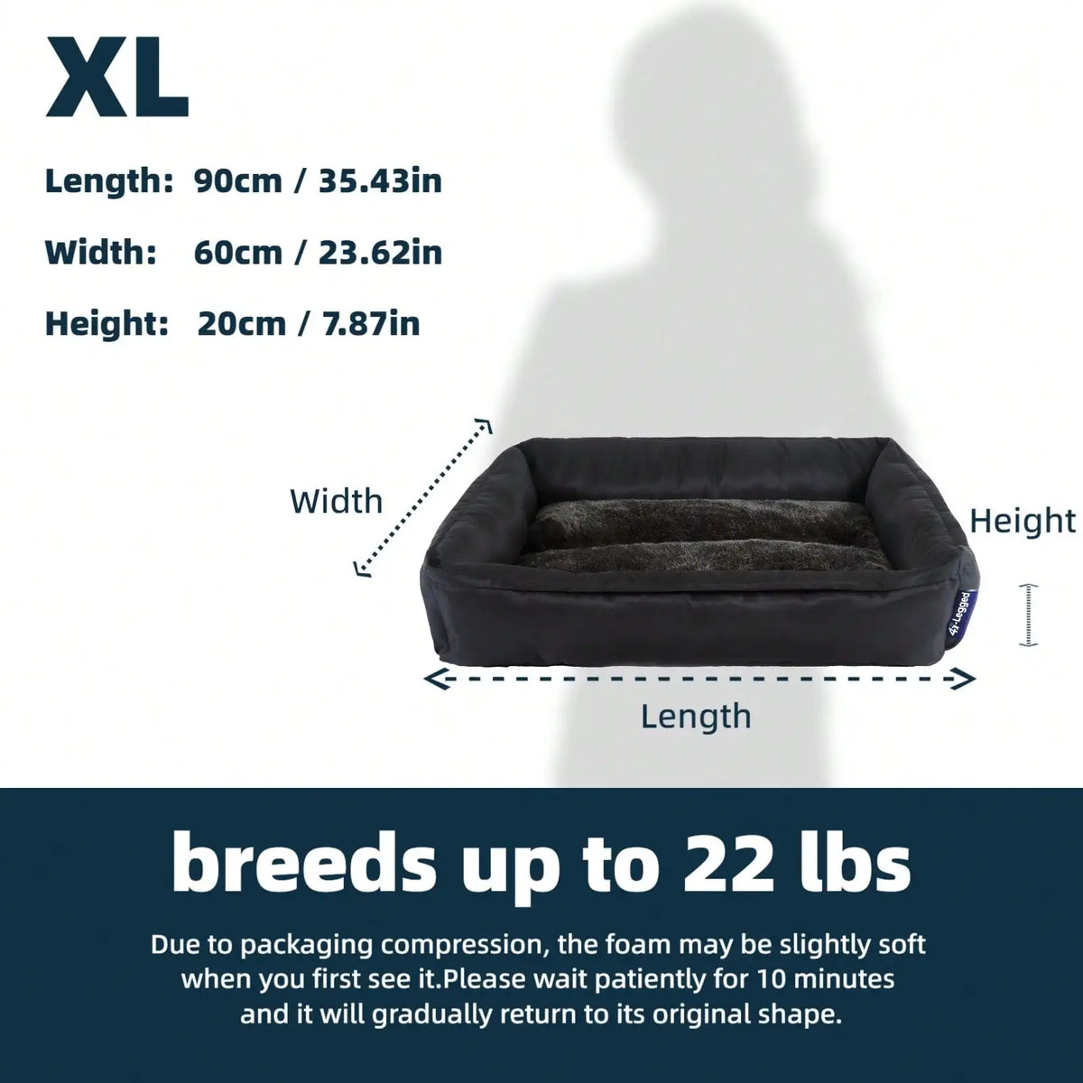 Washable Rectangular Dog Bed, Non-Slip Bottom