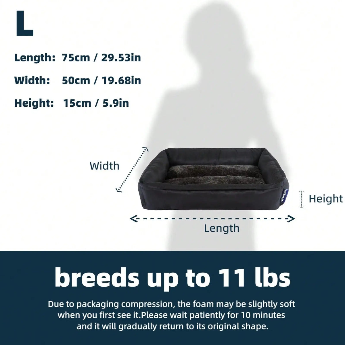Washable Rectangular Dog Bed, Non-Slip Bottom