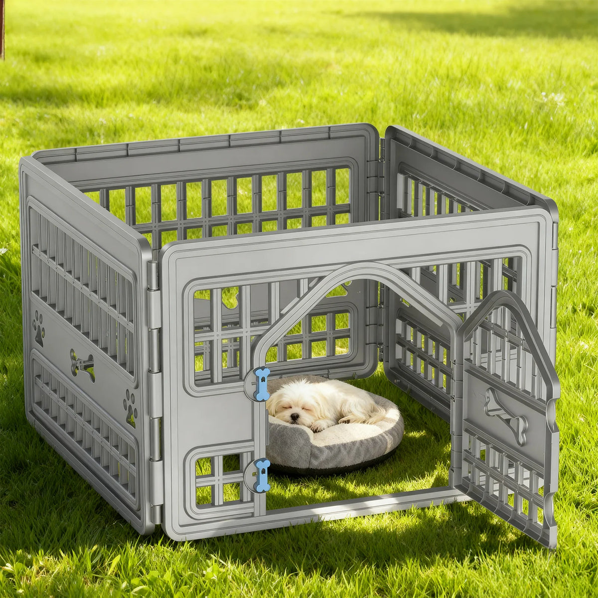 4 Panels Plastic Pet Playpen Indoor Outdoor Dog Fence, Foldable Exercise Pen