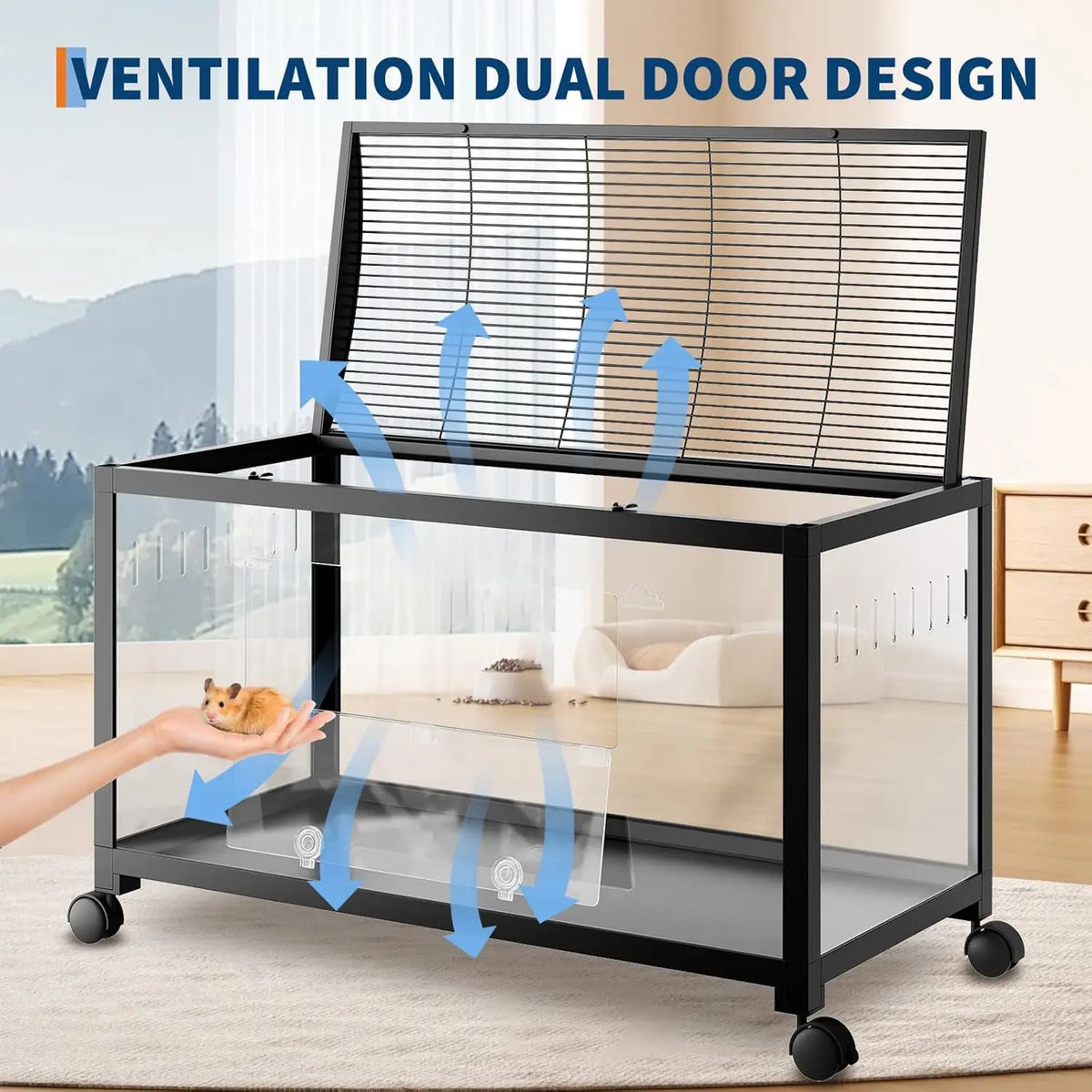 Large Cage, 3-Tier with Running Wheel, Water Bottle, Food Bowl, Ramps