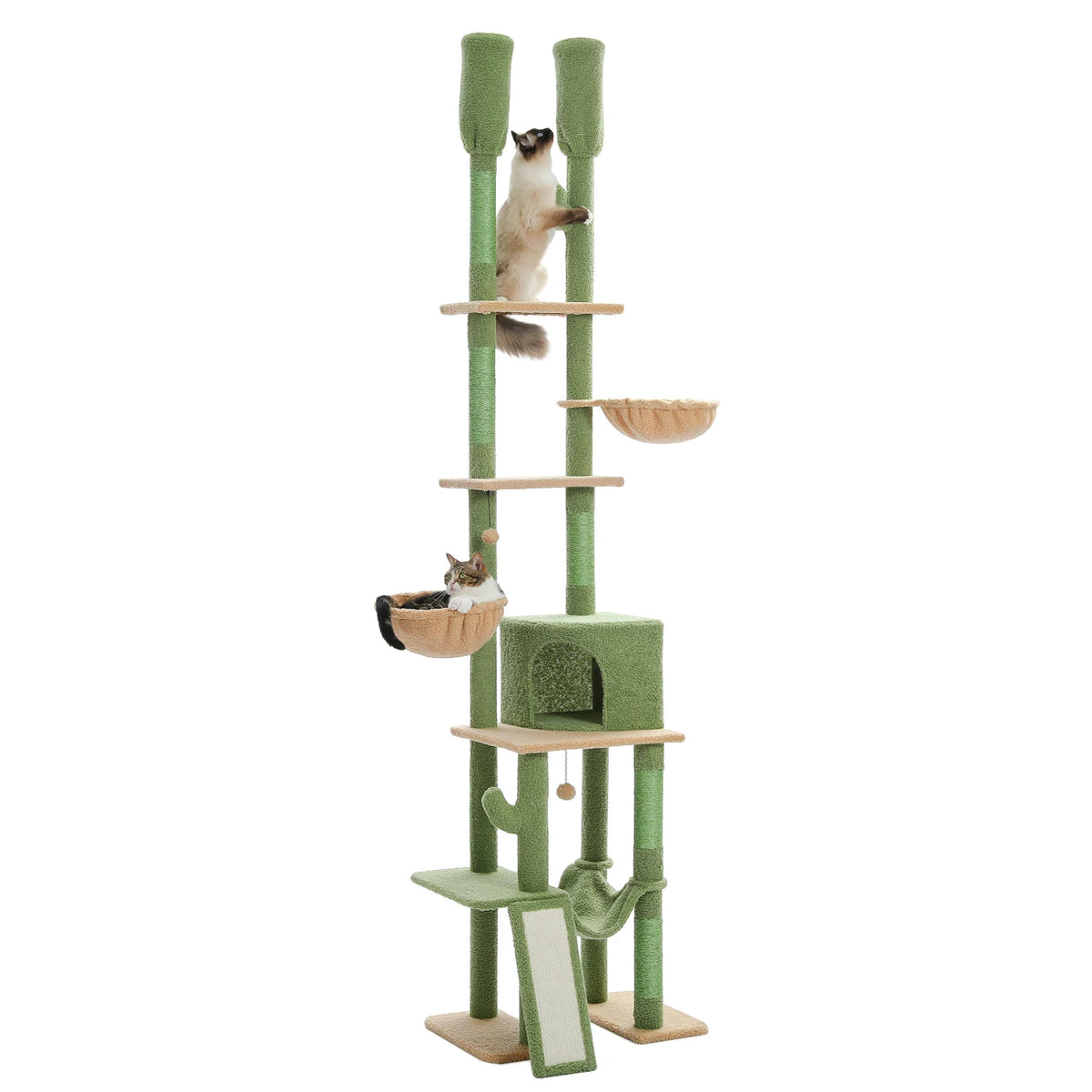 Cactus Cat Tree - Floor to Ceiling Tower 7 Tiers Cat Climbing Tree - 5 Platforms Scratching Posts