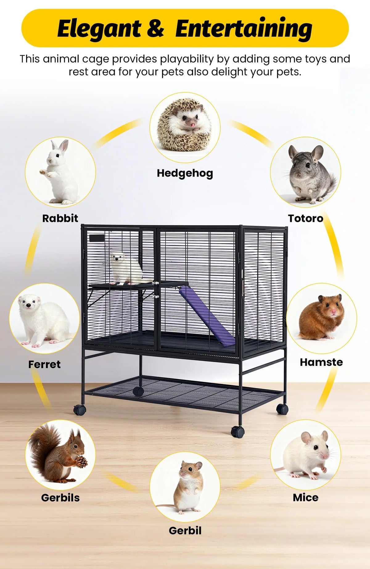 Small Animal Cage, 39” H with Removable Ramp & Tray