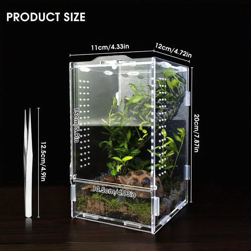 Acrylic Jumping Spider Enclosure Buckle Lock Transparent Reptile Feeding Tank Ventilated Escape Proof Spider House