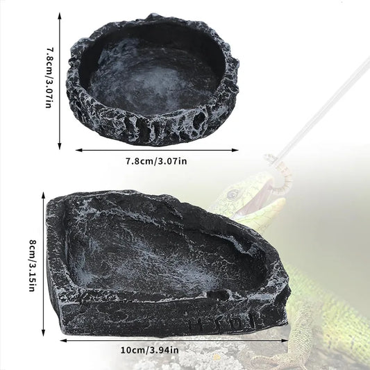Reptile Feeding Water Bowl - Realistic Stone Texture Safe Durable