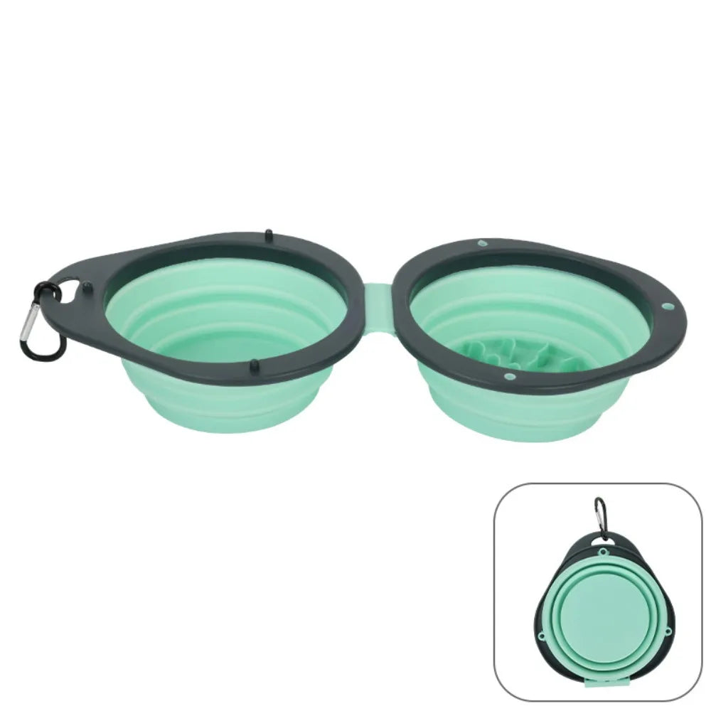 Portable Pet Folding Double Bowl Food Grade Collapsible Dog Dish
